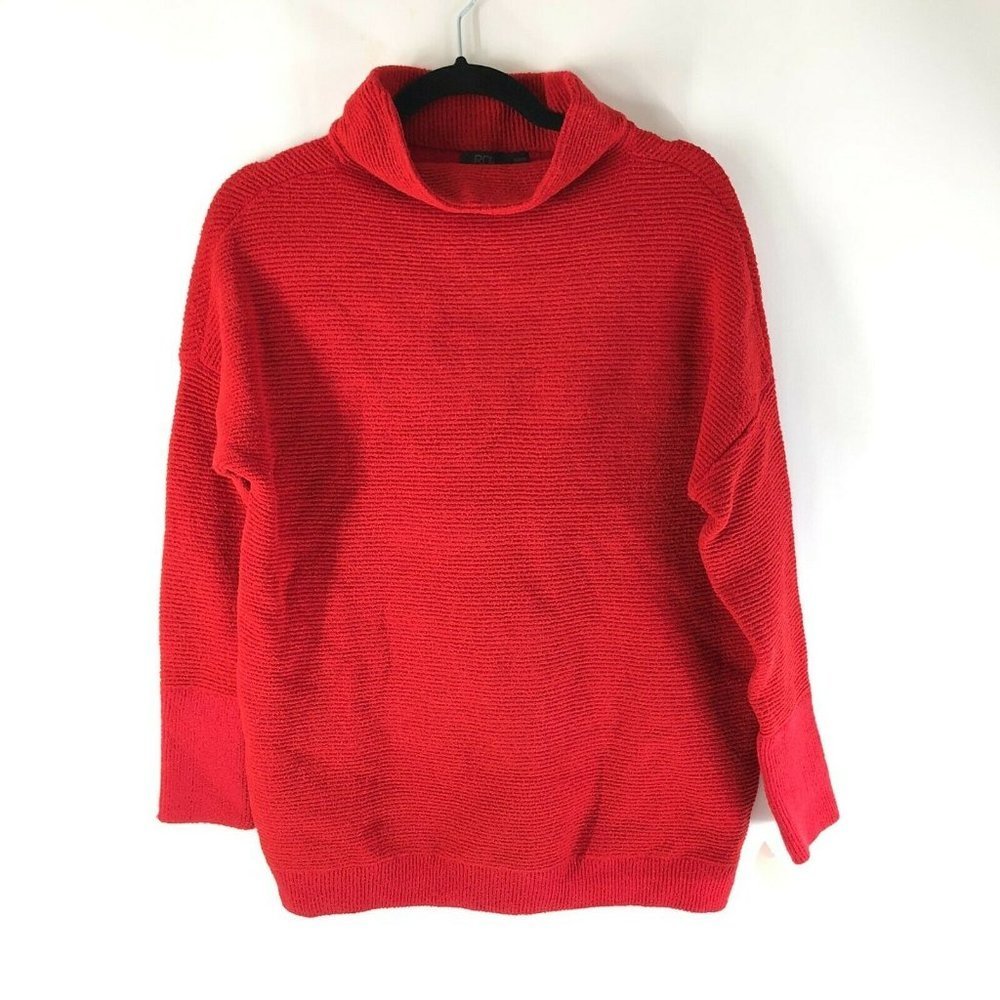 RDI Womens Sweater Oversized Ribbed Knit Mock Neck Red Size M